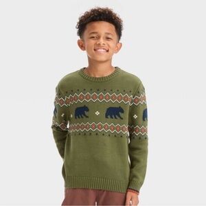 Cat & Jack Boys Green Multicolor Pullover Sweater.